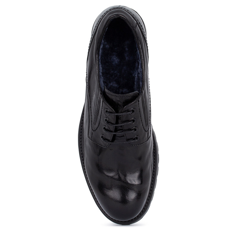 Black Washed Leather Derbies | TJ COLLECTION